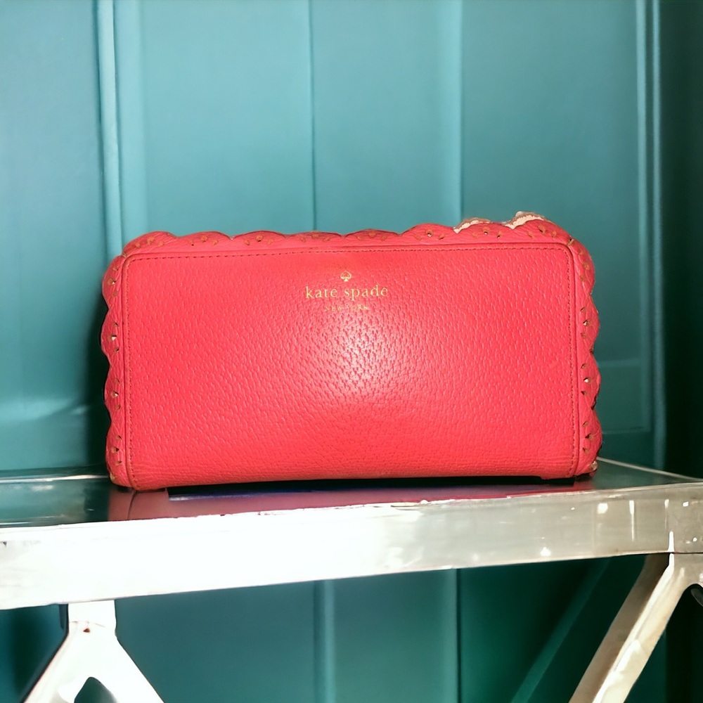 Kate spade scalloped trim red wallet EUC